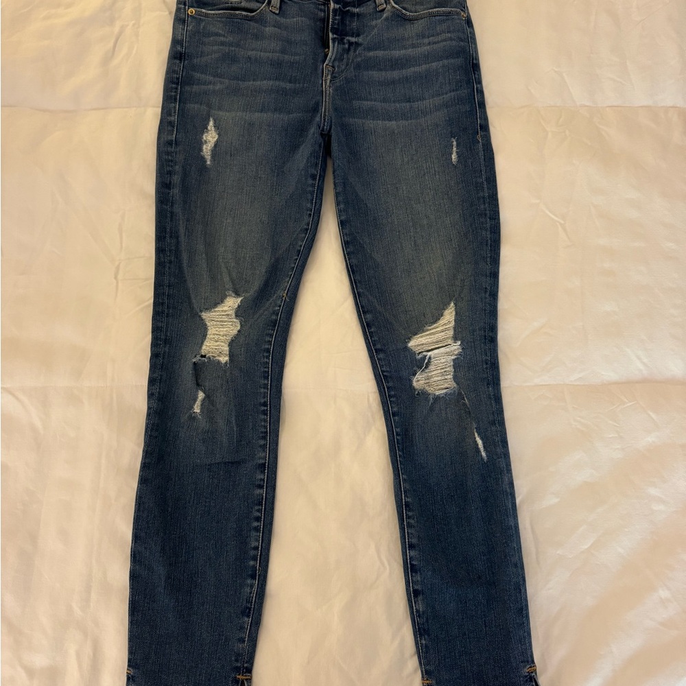Frame Denim Dark Blue Distressed Skinny Jeans